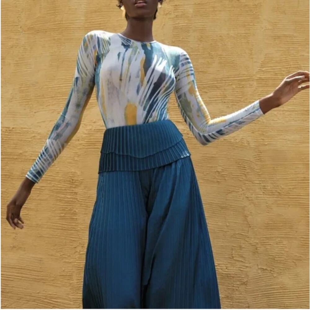 NWT Andrea Iyamah Linea Pleated Wide-Leg Pants Forest Green Women S Resort Beach